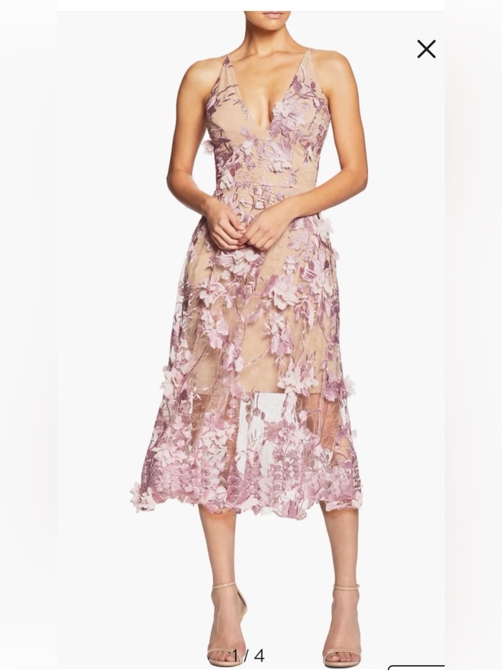 Dress The Population Audrey Floral‎ Embroidered Fit Flare Dress 3D Women's XS CC